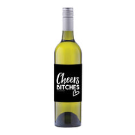 Cheers Bitches Wine Label Sticker Black - Wl05